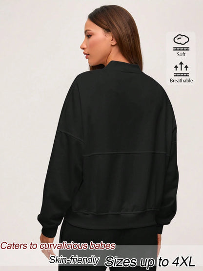 EMERY ROSE Plus Size Minimalist Street Fashion Zipper Long Sleeve Jacket Fall