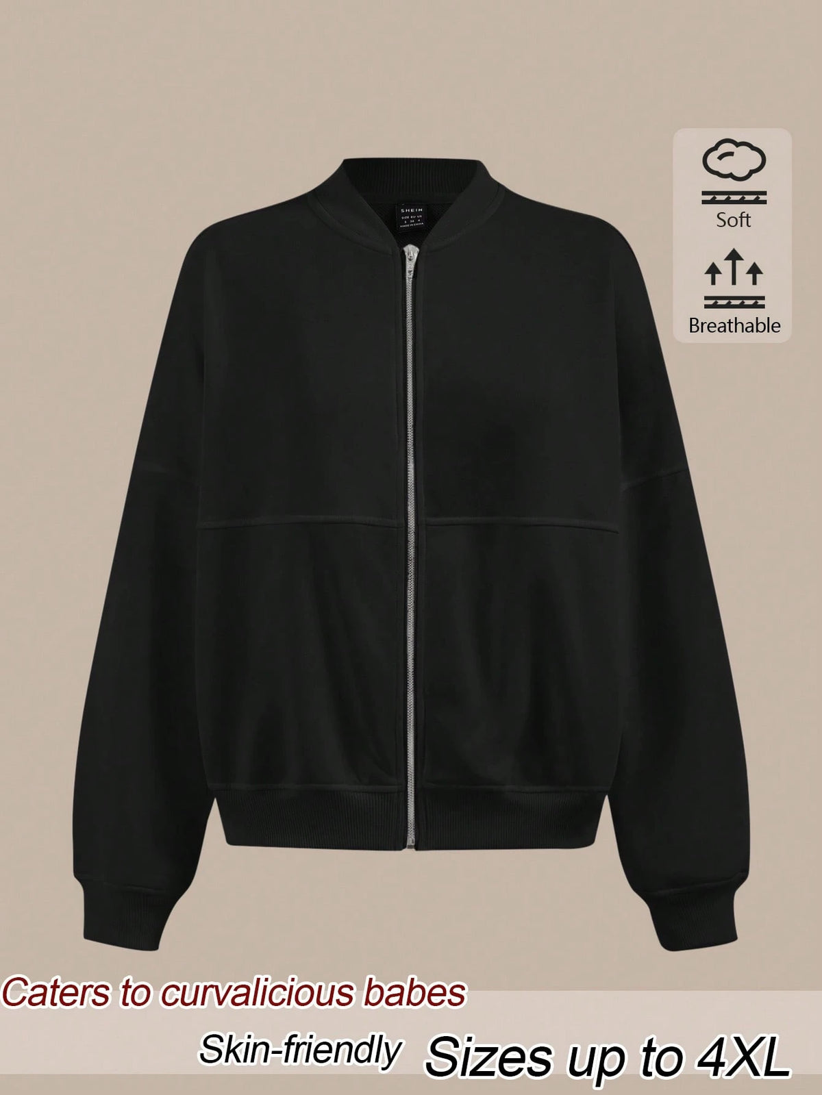EMERY ROSE Plus Size Minimalist Street Fashion Zipper Long Sleeve Jacket Fall
