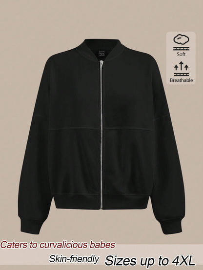 EMERY ROSE Plus Size Minimalist Street Fashion Zipper Long Sleeve Jacket Fall