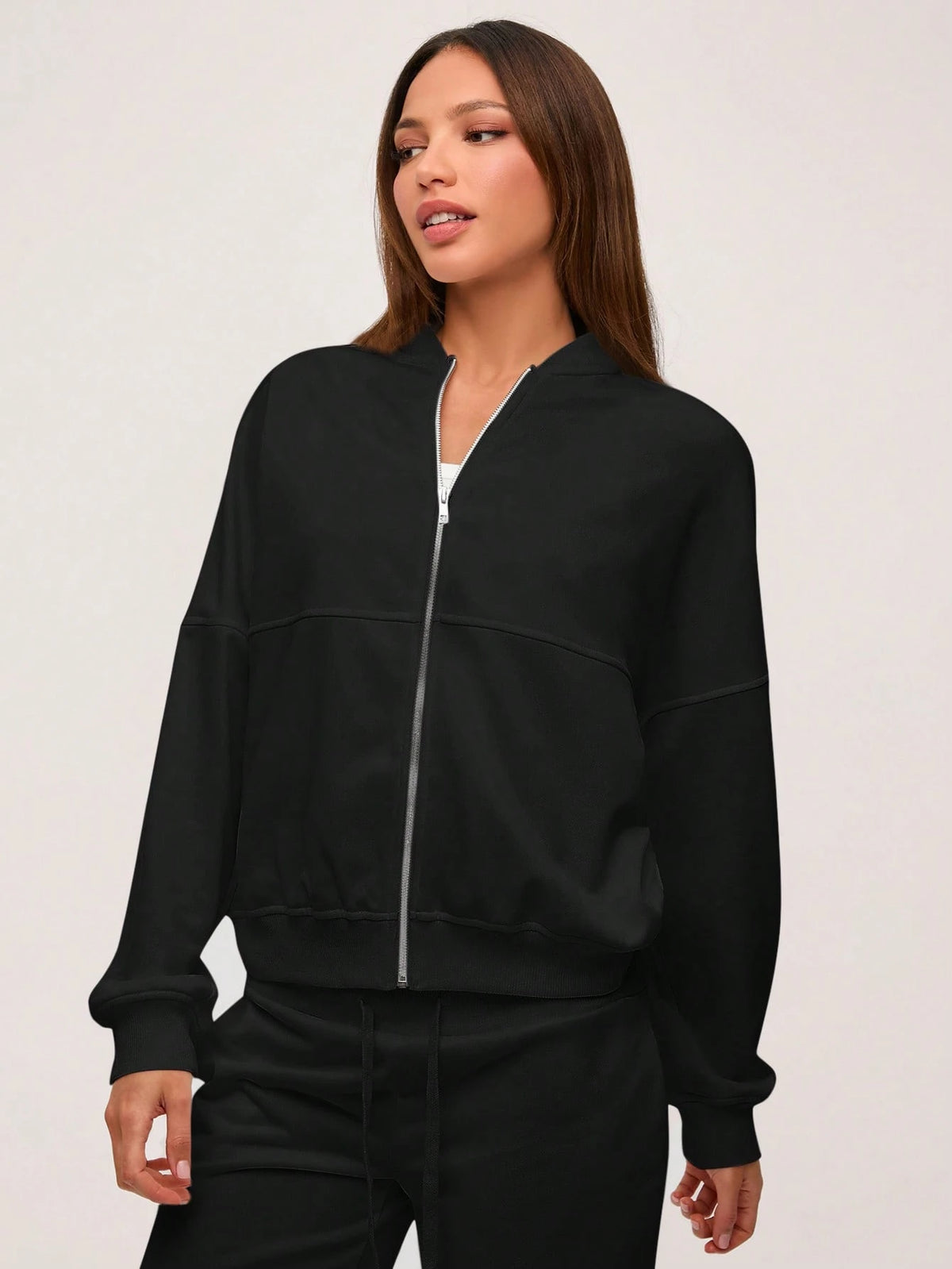 EMERY ROSE Plus Size Minimalist Street Fashion Zipper Long Sleeve Jacket Fall