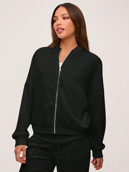 EMERY ROSE Plus Size Minimalist Street Fashion Zipper Long Sleeve Jacket Fall