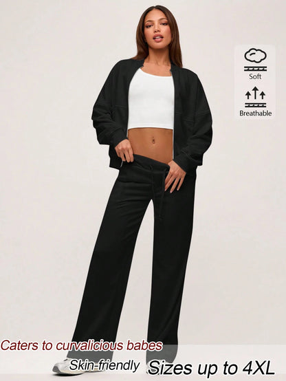 EMERY ROSE Plus Size Minimalist Street Fashion Zipper Long Sleeve Jacket Fall