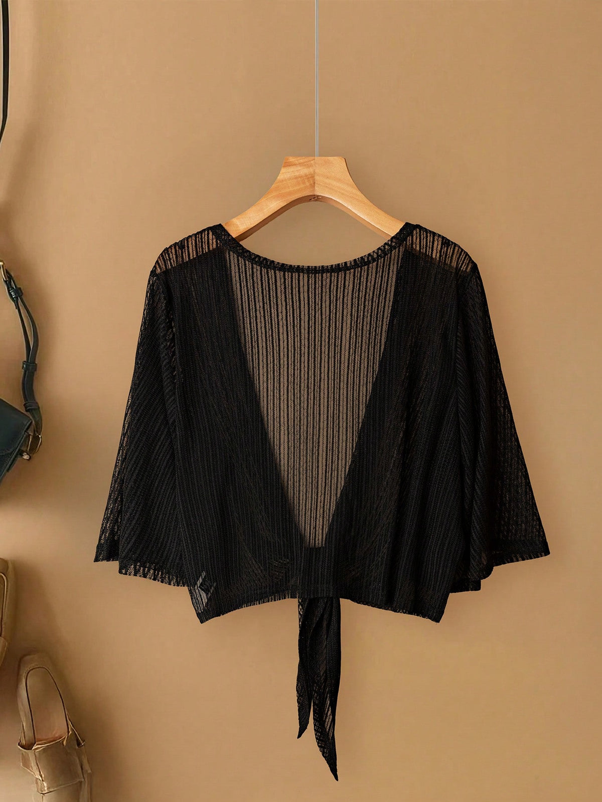 EMERY ROSE Plus Size Women Elegant Lace Mesh Sheer Mid-Sleeve Lightweight Beach/Vacation Cardigan