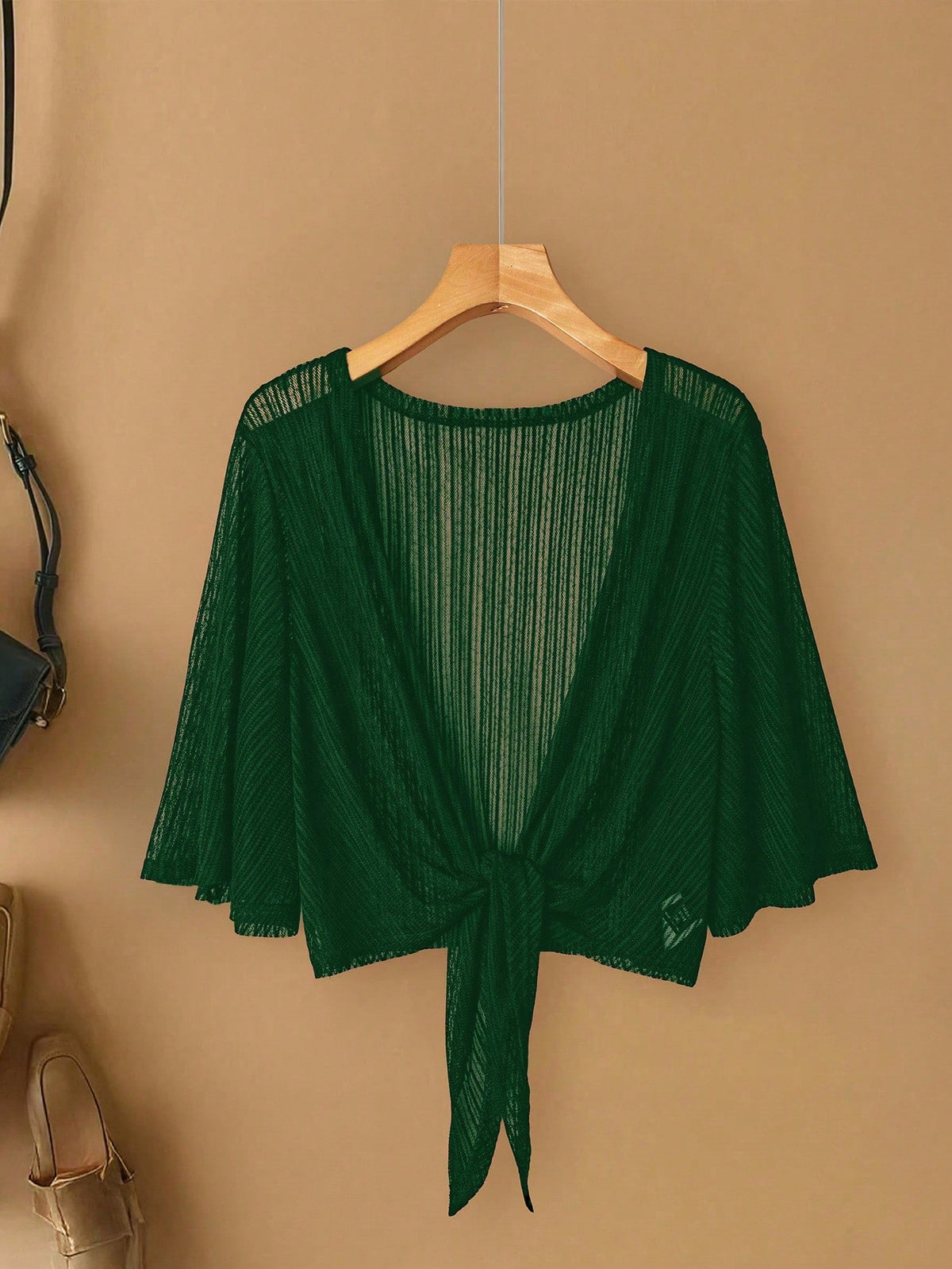 EMERY ROSE Plus Size Women Elegant Lace Mesh Sheer Mid-Sleeve Lightweight Beach/Vacation Cardigan