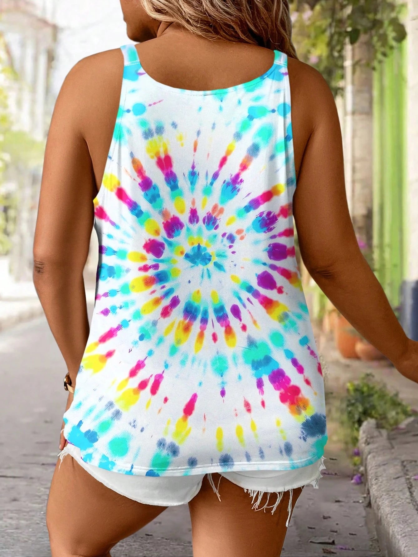 EMERY ROSE Plus Size Women Tie-Dye Printed Casual Tank Top For Summer