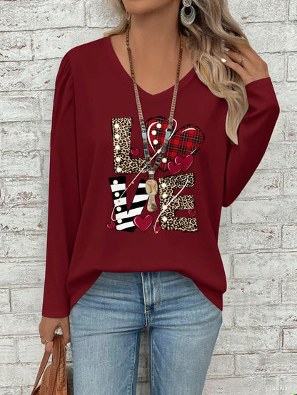 EMERY ROSE Plus Size Women V-Neck Floral Print Casual Loose Long Sleeve T-Shirt/Winter Blusinhas Femininas Elegante Tops Plus Size Women Fall