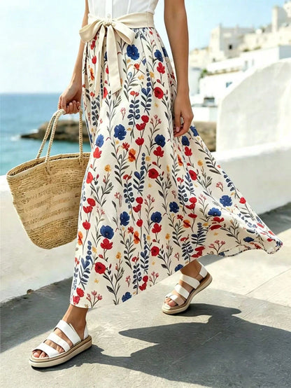 EMERY ROSE Summer For Women Beach Vacation For Women Floral Women's Half Skirt With Petal Print In Vacation Style