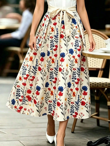 EMERY ROSE Summer For Women Beach Vacation For Women Floral Women's Half Skirt With Petal Print In Vacation Style