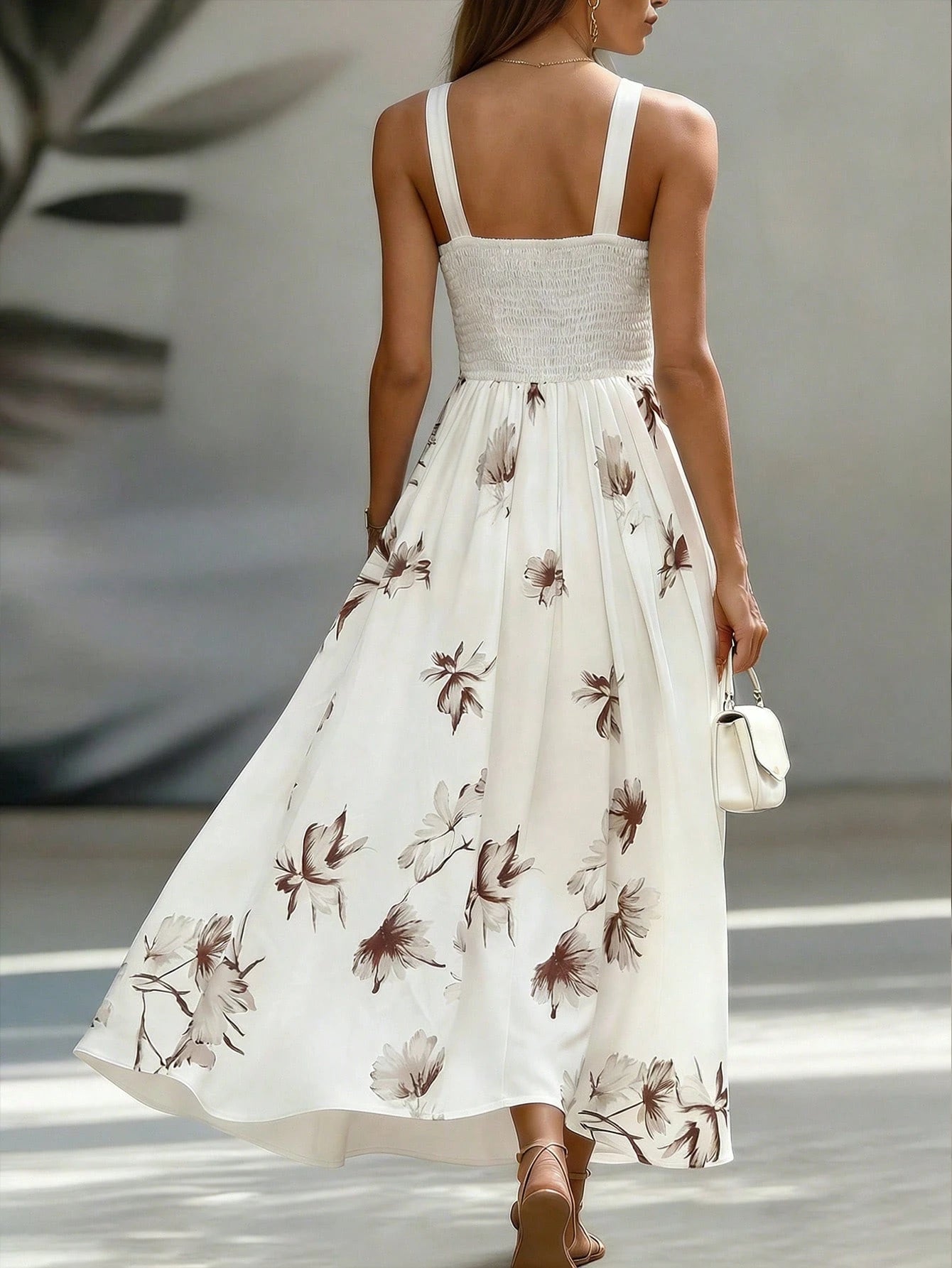 EMERY ROSE Waist-Cinching Slimming High-End French Commute Vintage Sleeveless Vacation Elegant A-Line Full Skirt Midi Dress For Women