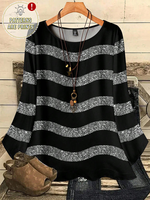 EMERY ROSE Women's Casual Elegant Black And Silver Round Neck Blouse, Suitable For Autumn Winter Spring, Summer Top Party Night Out