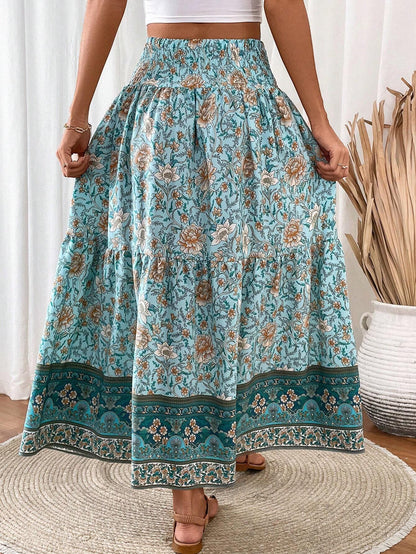 EMERY ROSE Women's Drawstring Waist Tassels Decor A-Line Ruffle Hem Skirt Maxi Vacation Beach Fall Cloth For Women