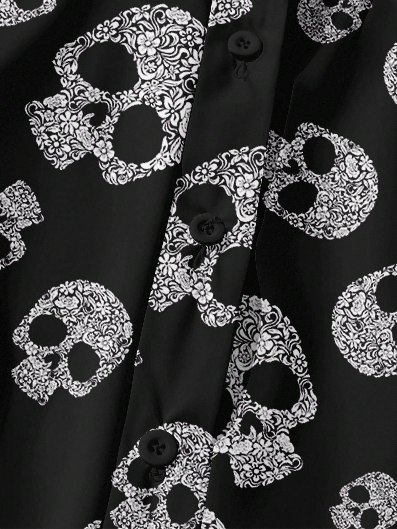 EMERY ROSE Women's Plus Size Halloween Skull Pattern Puff Sleeve Shirt,Casual Black Summer Goth Blouses For Concert Festival,Bohemian Renaissance Chic Clothing