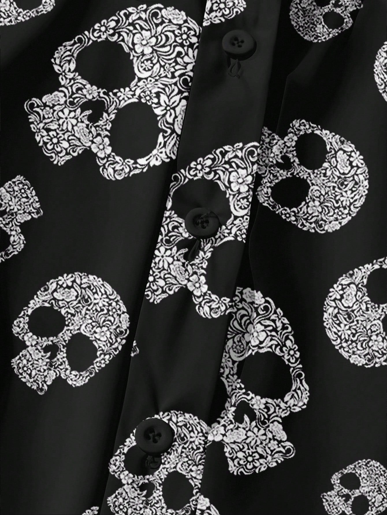EMERY ROSE Women's Plus Size Halloween Skull Pattern Puff Sleeve Shirt,Casual Black Summer Goth Blouses For Concert Festival,Bohemian Renaissance Chic Clothing