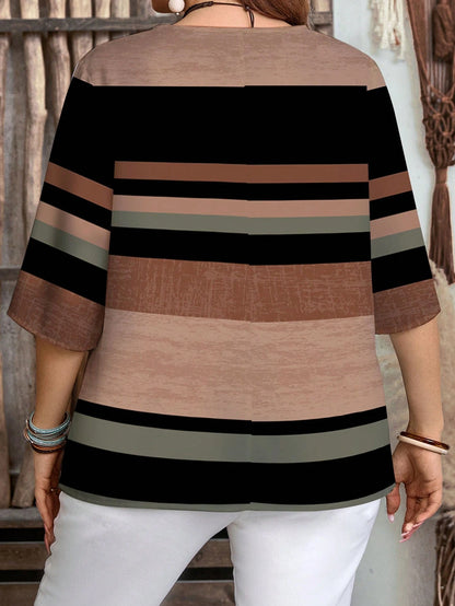 EMERY ROSE Women's Vacation Casual Colorblock Striped Shirt