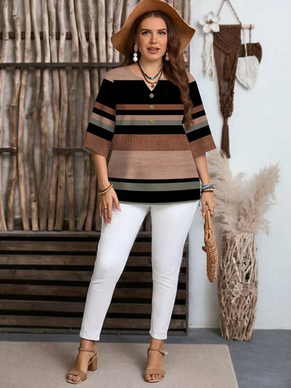 EMERY ROSE Women's Vacation Casual Colorblock Striped Shirt
