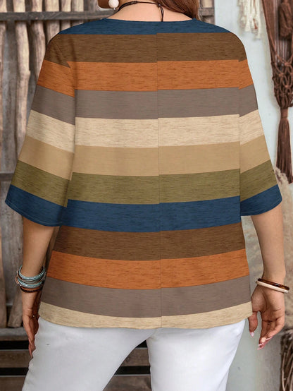 EMERY ROSE Women's Vacation Casual Colorblock Striped Shirt