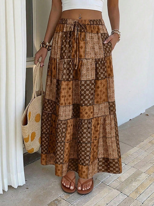 EMERY ROSE Women's Vintage Style Printed Simple Daily A-Line Skirt Fall