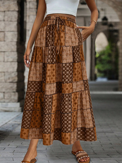 EMERY ROSE Women's Vintage Style Printed Simple Daily A-Line Skirt Fall