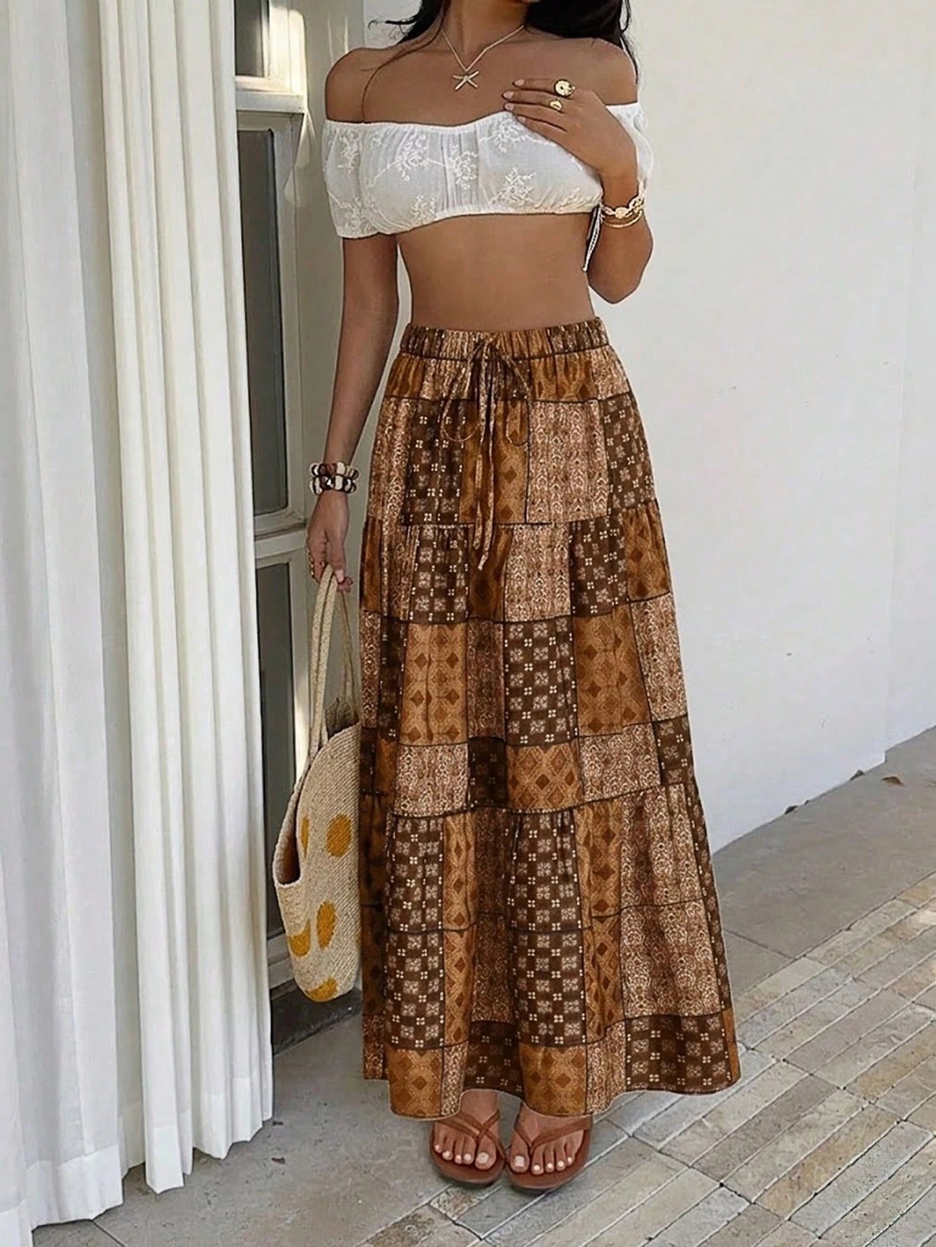 EMERY ROSE Women's Vintage Style Printed Simple Daily A-Line Skirt Fall