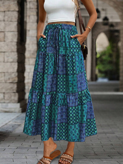 EMERY ROSE Women's Vintage Style Printed Simple Daily A-Line Skirt Fall