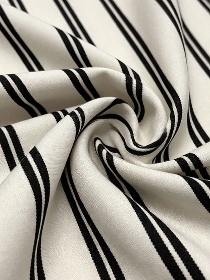EMERY ROSE Women's Woven Striped Business Casual Boho Summer Blouse Vacation Black And White Striped
