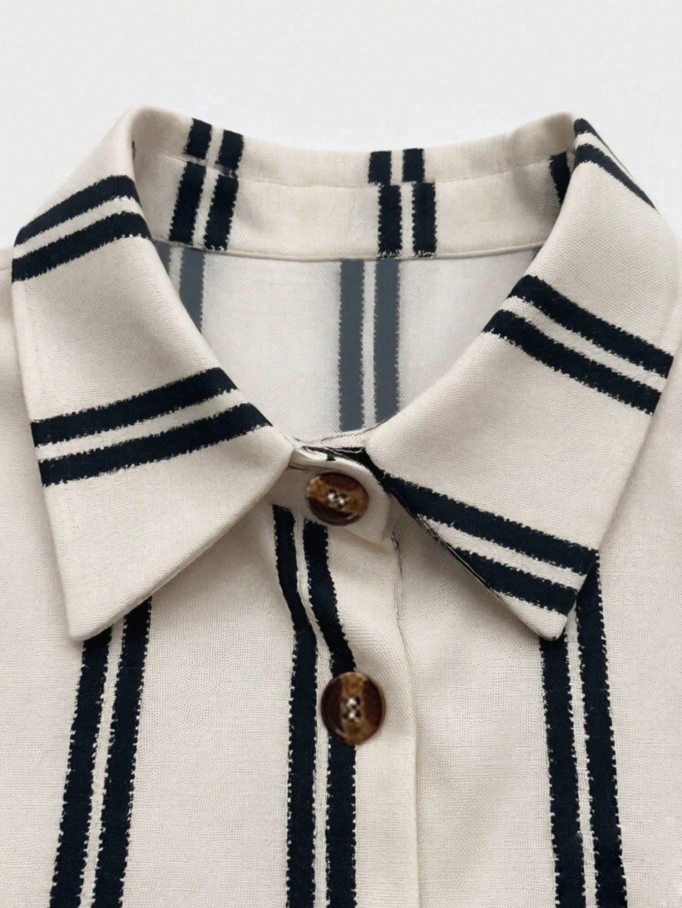 EMERY ROSE Women's Woven Striped Business Casual Boho Summer Blouse Vacation Black And White Striped
