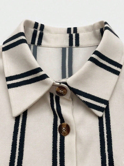 EMERY ROSE Women's Woven Striped Business Casual Boho Summer Blouse Vacation Black And White Striped