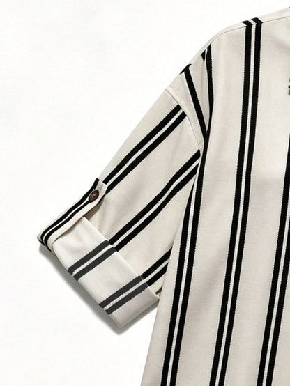EMERY ROSE Women's Woven Striped Business Casual Boho Summer Blouse Vacation Black And White Striped