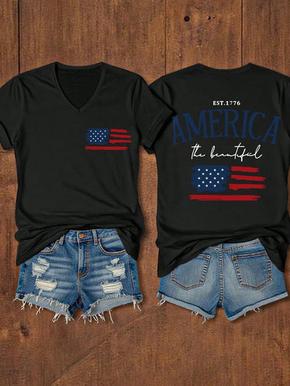 EMERY ROSE Women Summer Short Sleeve Casual T-Shirt With Letter And American Flag Print