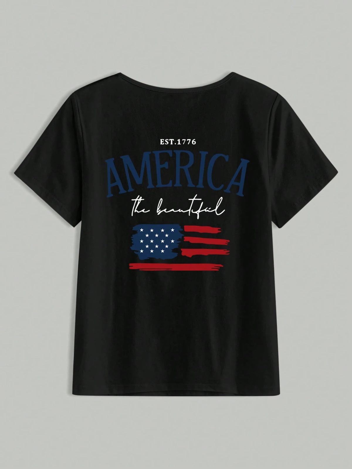 EMERY ROSE Women Summer Short Sleeve Casual T-Shirt With Letter And American Flag Print