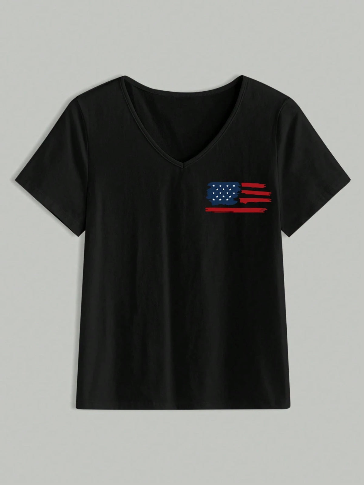 EMERY ROSE Women Summer Short Sleeve Casual T-Shirt With Letter And American Flag Print