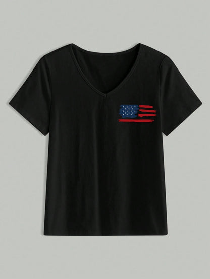 EMERY ROSE Women Summer Short Sleeve Casual T-Shirt With Letter And American Flag Print