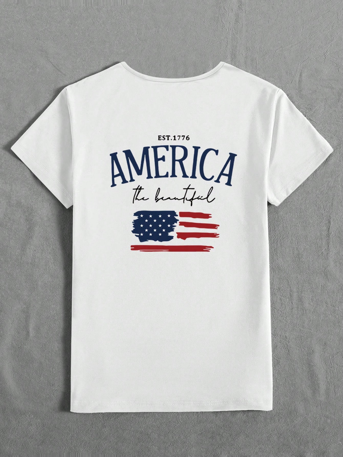 EMERY ROSE Women Summer Short Sleeve Casual T-Shirt With Letter And American Flag Print