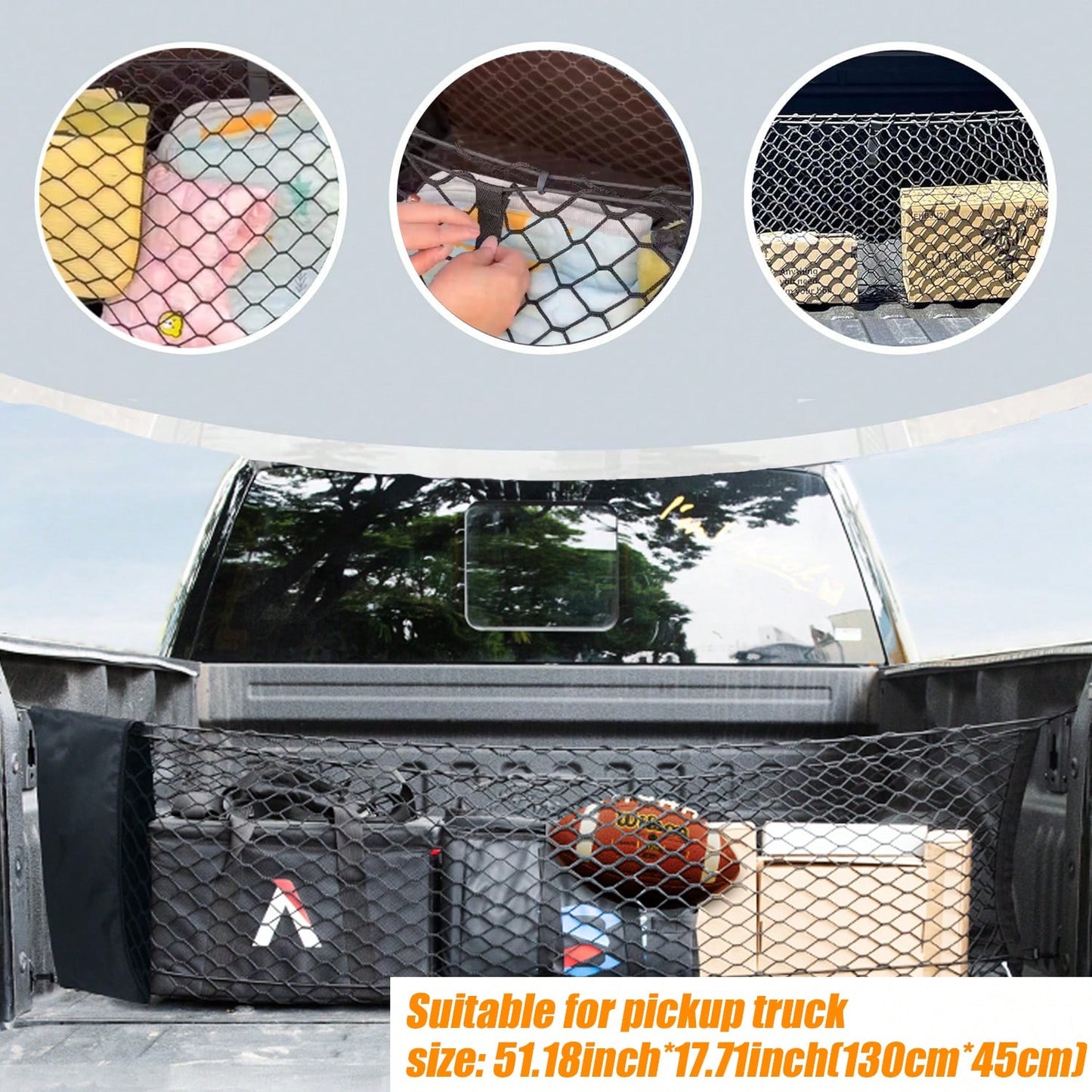 Envelope Style Truck Bed Cargo Net Compatible With GMC Sierra 1500,Highly Elastic Truck Cargo Net For Accessories, Upgraded Storage Bag & 4.5mm Bungee