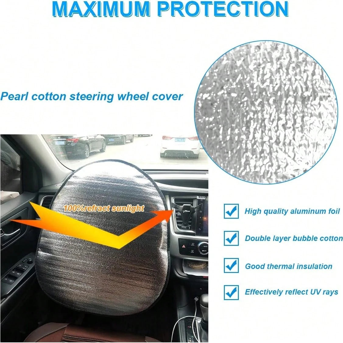 EPE Foam Car Steering Wheel Cover, Sun Shade Heat Insulation For Vehicle