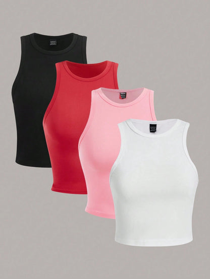 Essnce Casual Solid Color Versatile Sexy Cropped Camisole For Women, Suitable For Summer