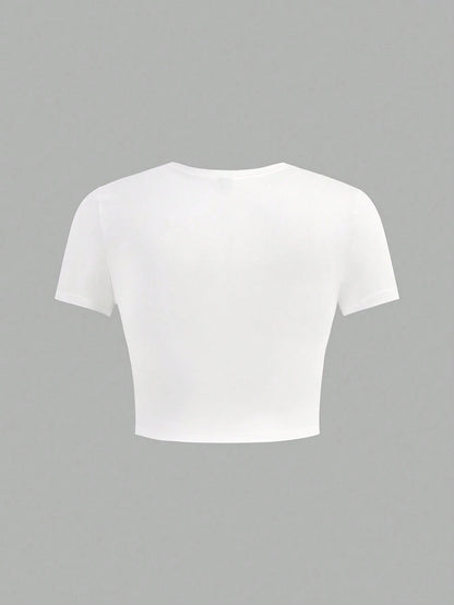Essnce Plus Size 4pcs/Set Black & White Casual Women Tank Tops And Short Sleeve Tees, Slim Fit, Summer Suitable For Going Out