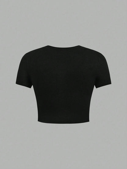Essnce Plus Size 4pcs/Set Black & White Casual Women Tank Tops And Short Sleeve Tees, Slim Fit, Summer Suitable For Going Out