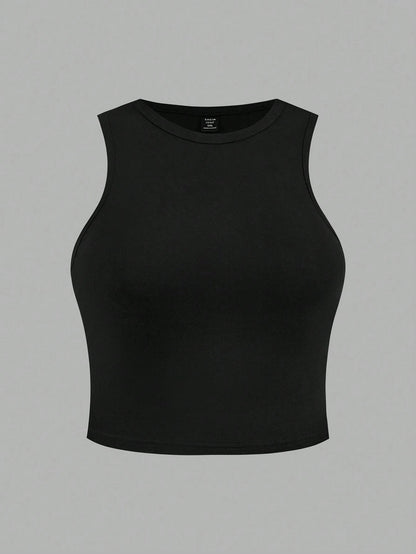 Essnce Plus Size 4pcs/Set Black & White Casual Women Tank Tops And Short Sleeve Tees, Slim Fit, Summer Suitable For Going Out