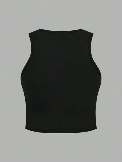 Essnce Plus Size 4pcs/Set Black & White Casual Women Tank Tops And Short Sleeve Tees, Slim Fit, Summer Suitable For Going Out
