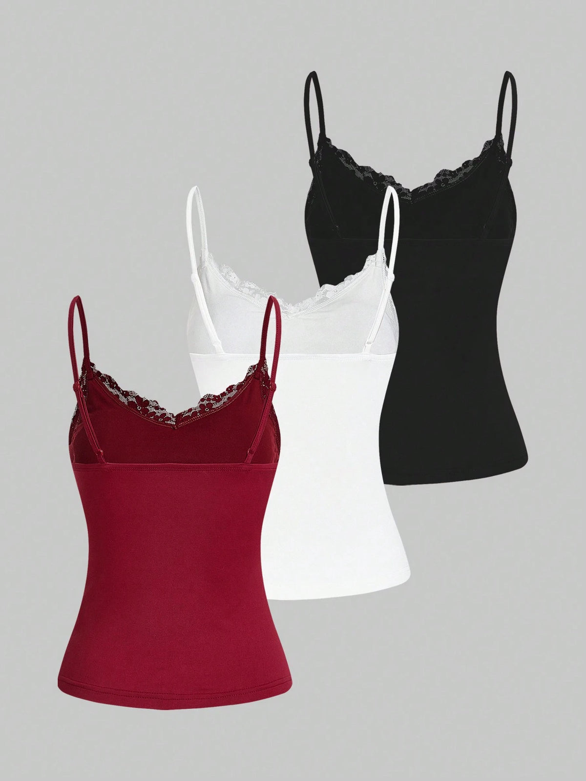 Essnce Women Red Tank Top Bra Free Pack Lace Suspenders 3pcs/Set Summer Casual Tight-Fitting Splice Camisole For Vacation, Built In Tops