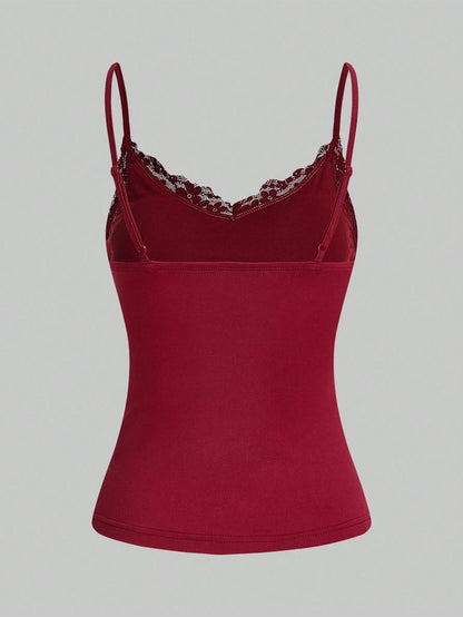 Essnce Women Red Tank Top Bra Free Pack Lace Suspenders 3pcs/Set Summer Casual Tight-Fitting Splice Camisole For Vacation, Built In Tops