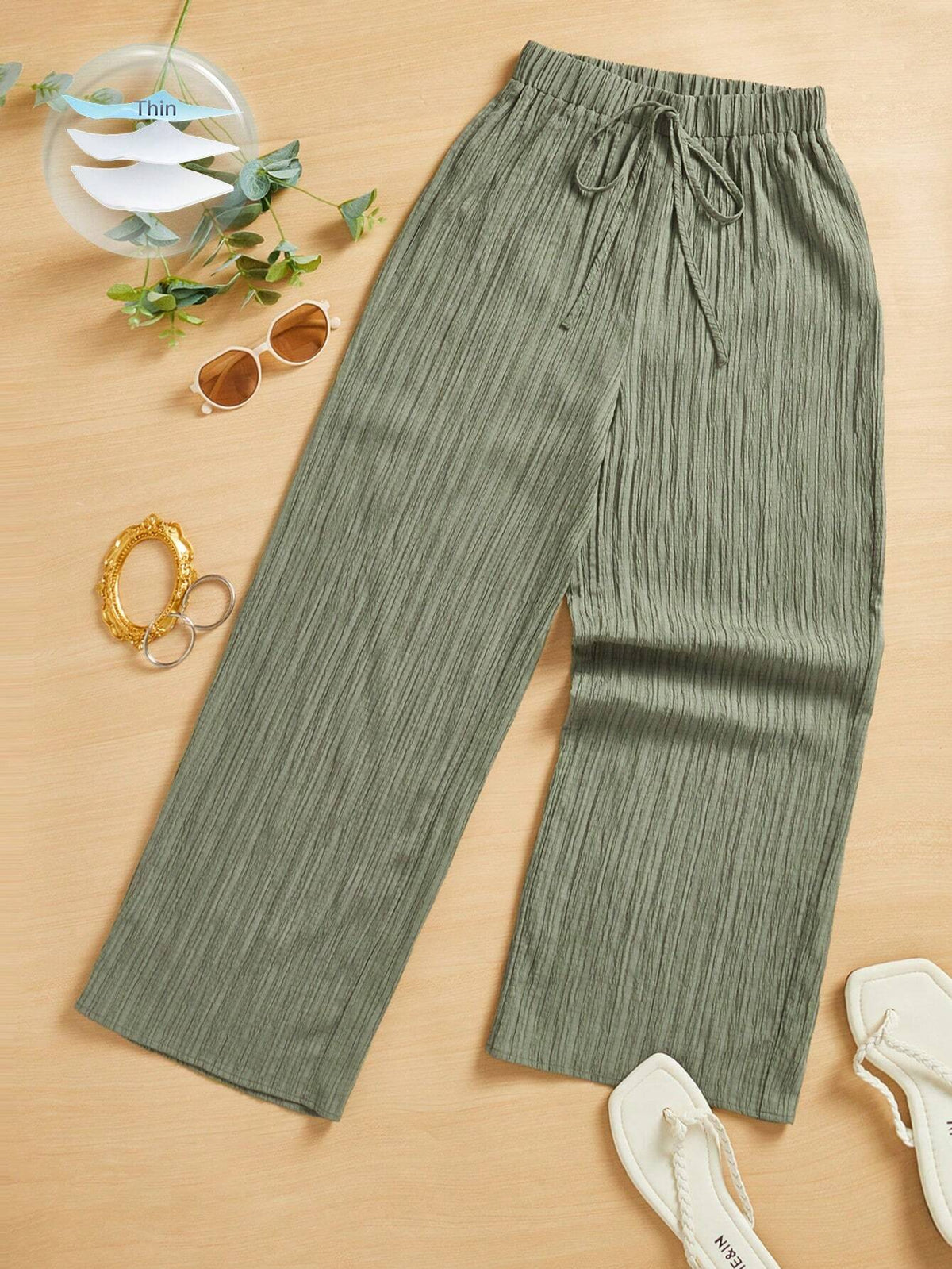Essnce Women's Casual Simple Plisse Long Pants Summer Spring Valentine Day New Years