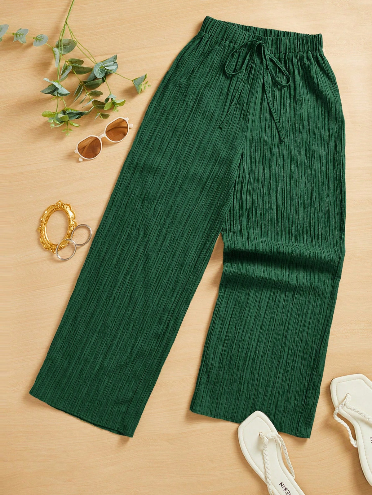 Essnce Women's Casual Simple Plisse Long Pants Summer Spring Valentine Day New Years