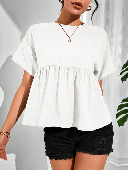 Essnce Women's Casual Solid Color Batwing Sleeve Shirt, Summer