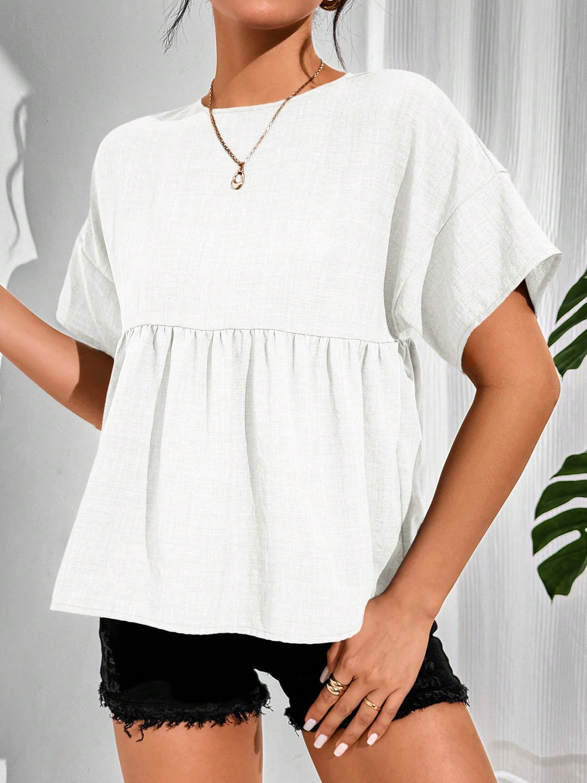 Essnce Women's Casual Solid Color Batwing Sleeve Shirt, Summer
