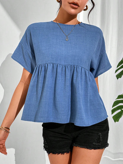 Essnce Women's Casual Solid Color Batwing Sleeve Shirt, Summer