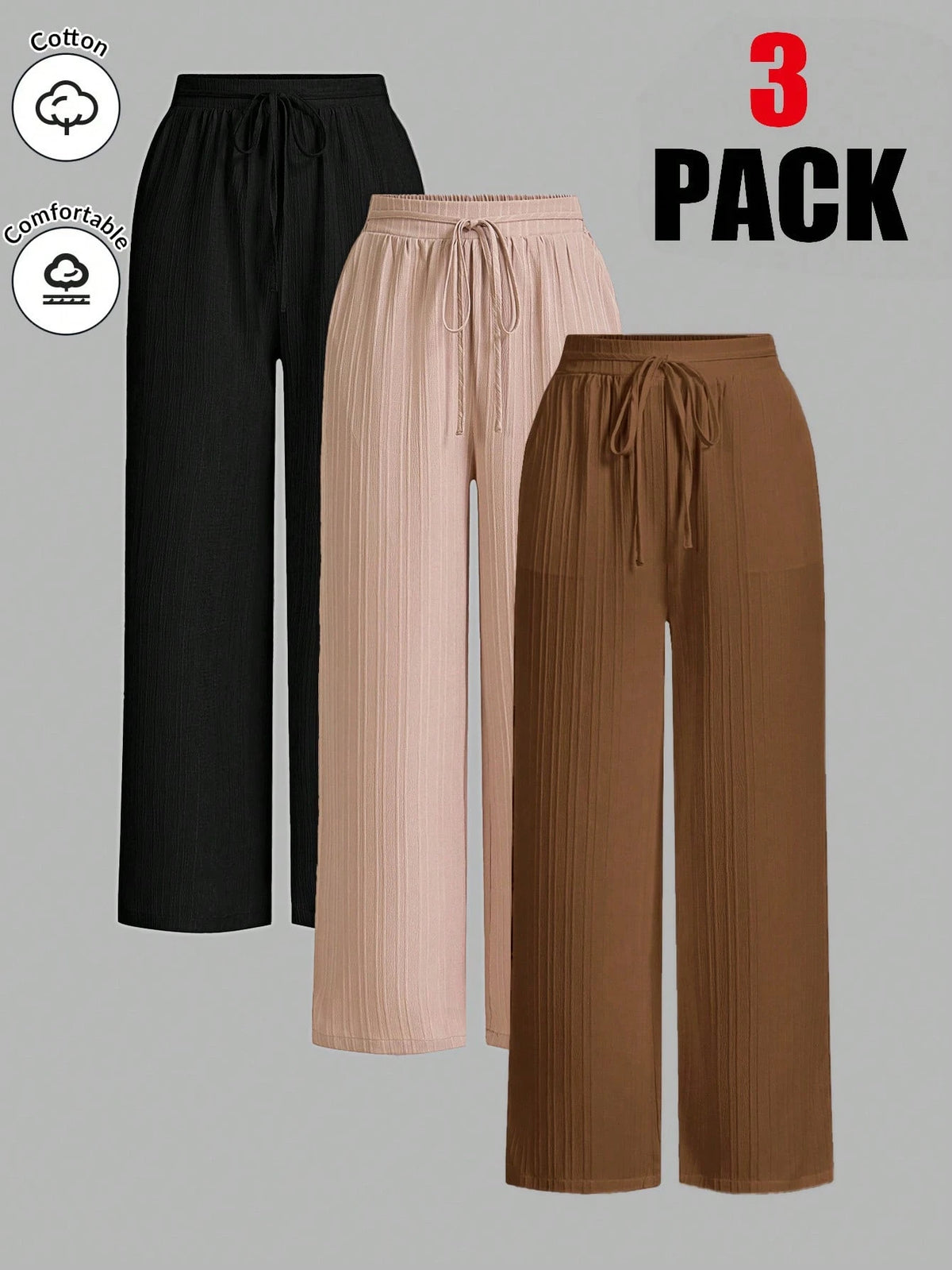 Essnce Women's Casual Solid Color Elastic Waist Straight Leg Pants Women Wide Leg Pants
