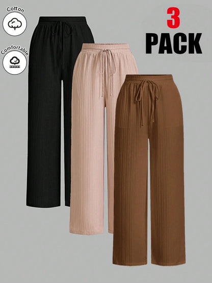 Essnce Women's Casual Solid Color Elastic Waist Straight Leg Pants Women Wide Leg Pants