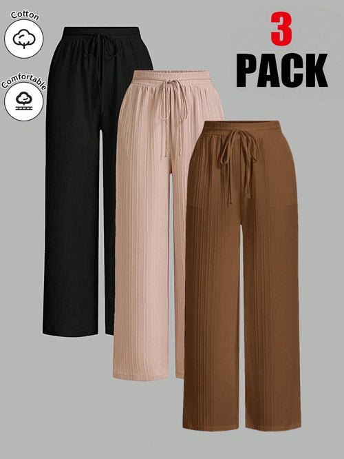 Essnce Women's Casual Solid Color Elastic Waist Straight Leg Pants Women Wide Leg Pants